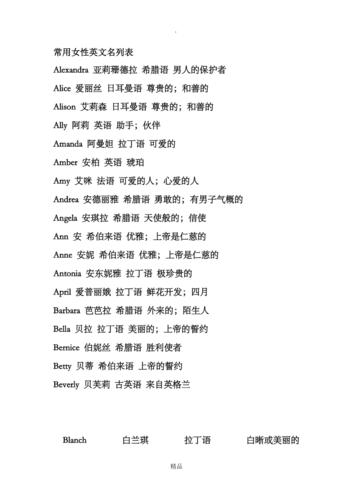 女孩英文名字大全集